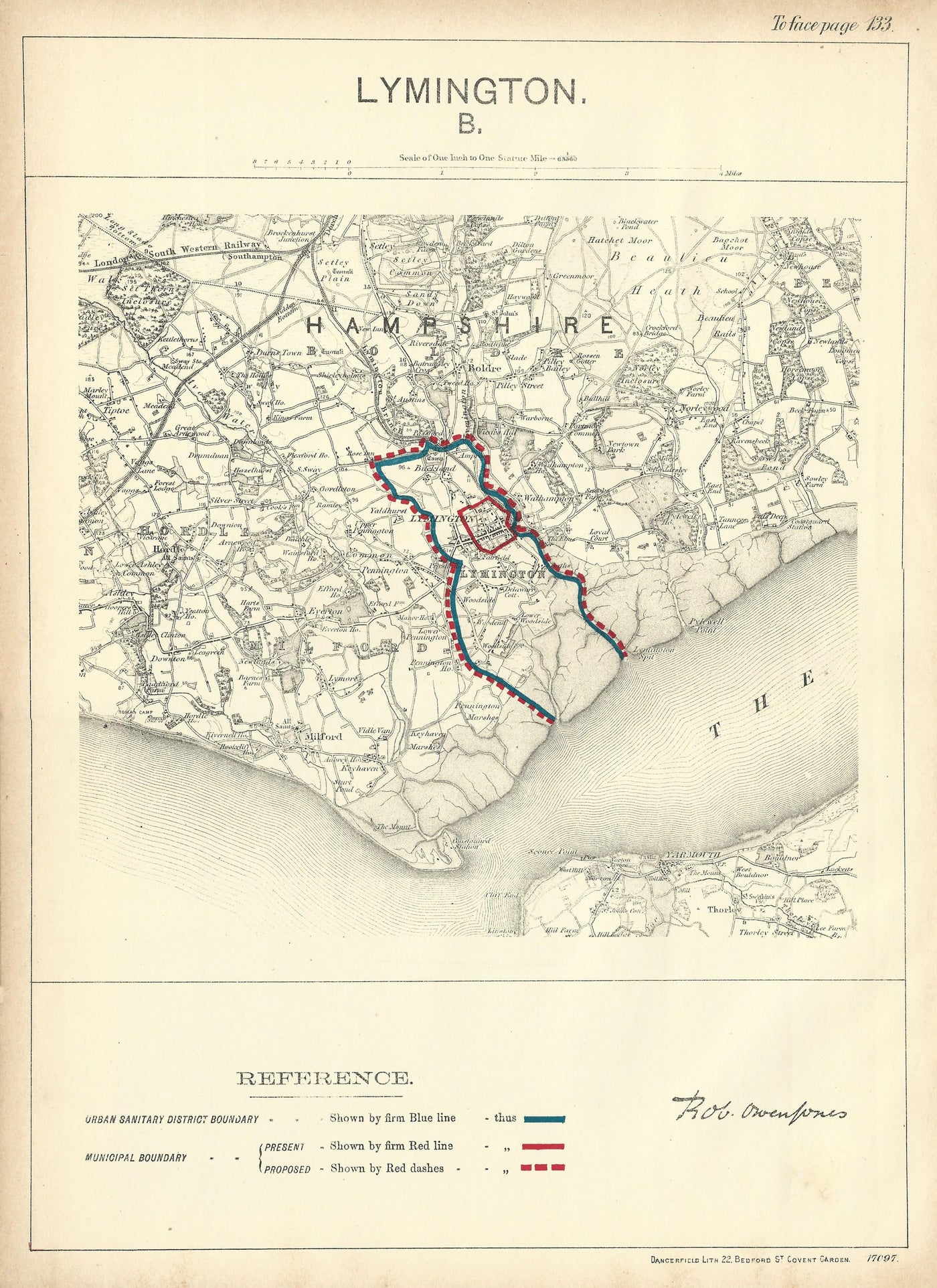 Lymington Hampshire antique map from Ordnance Survey 1888