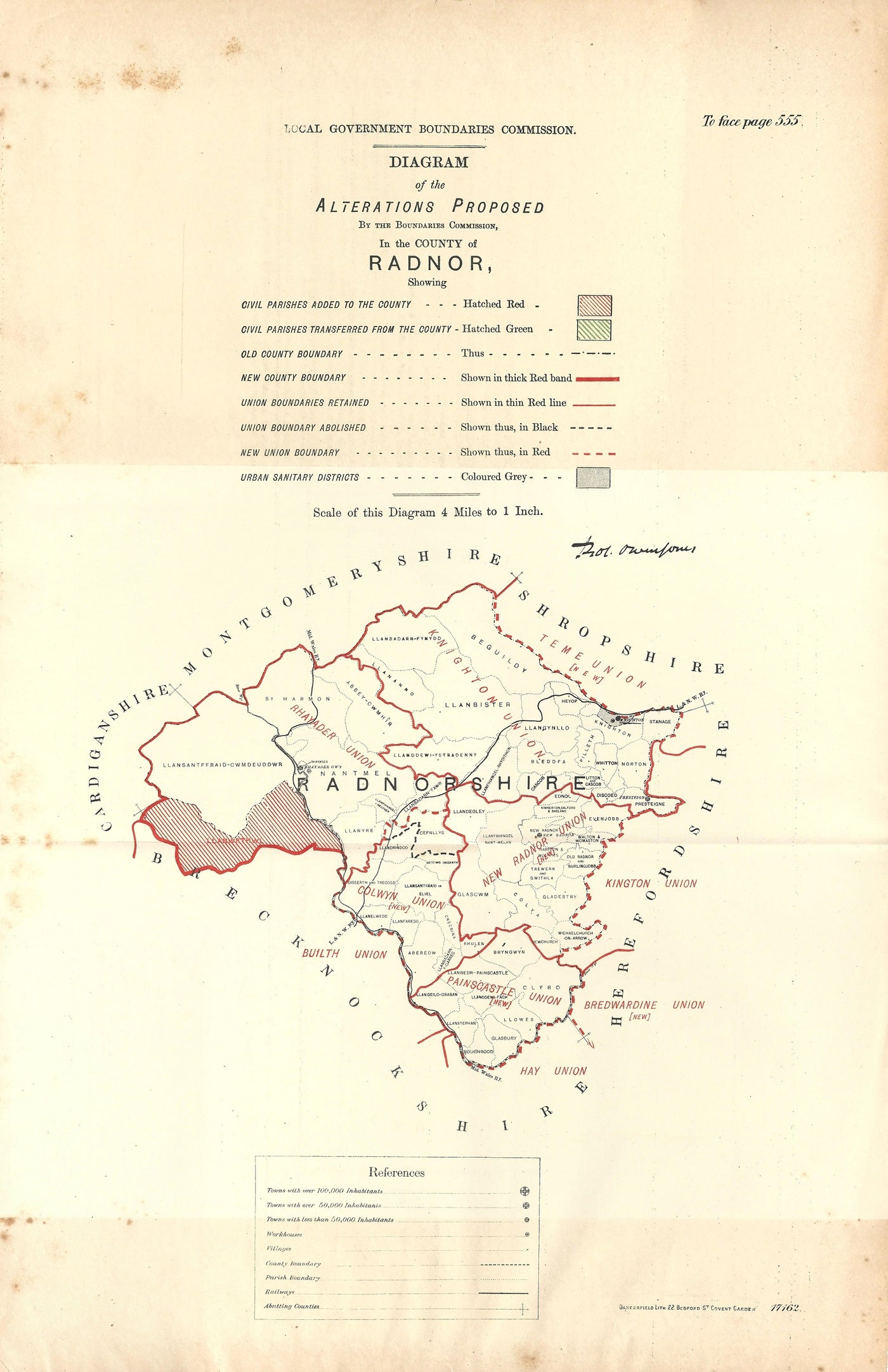 Radnorshire Wales antique map Ordnance Survey Boundary Commission Report  1888