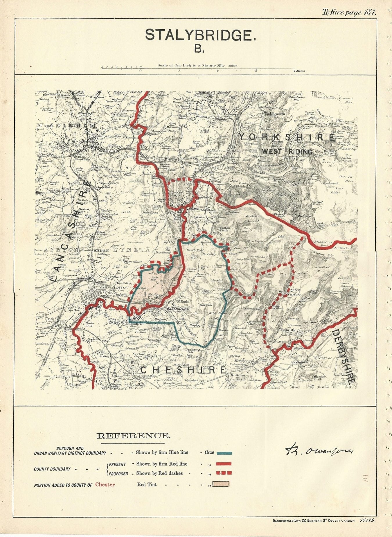 Stalybridge Cheshire antique map Ordnance Survey Boundary Commission Report 1888