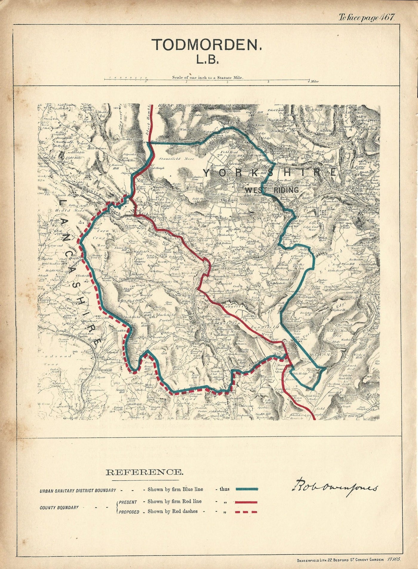 Todmorden Yorkshire antique map Ordnance Survey 1888