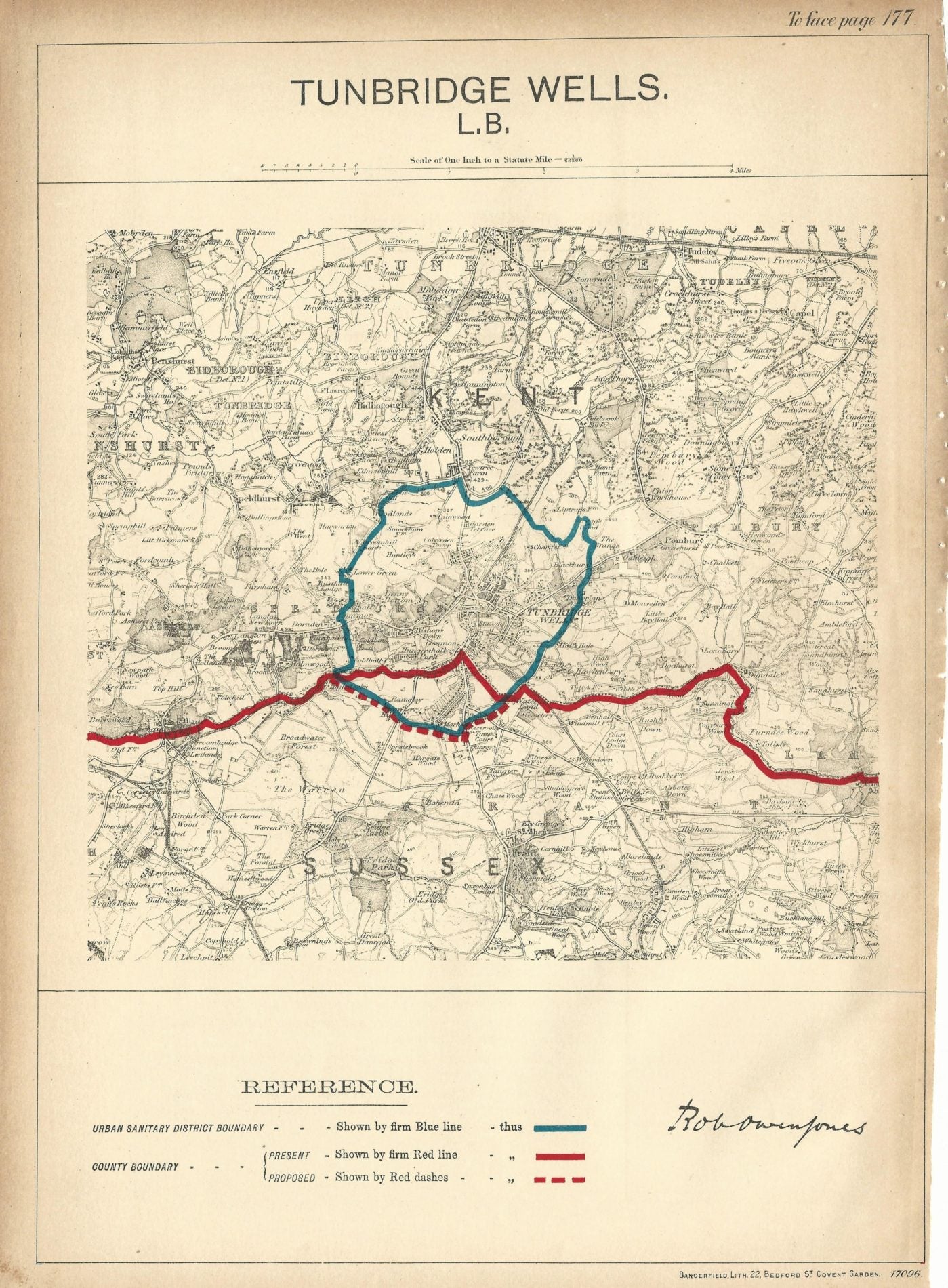 Tunbridge Wells antique map Ordnance Survey 1888