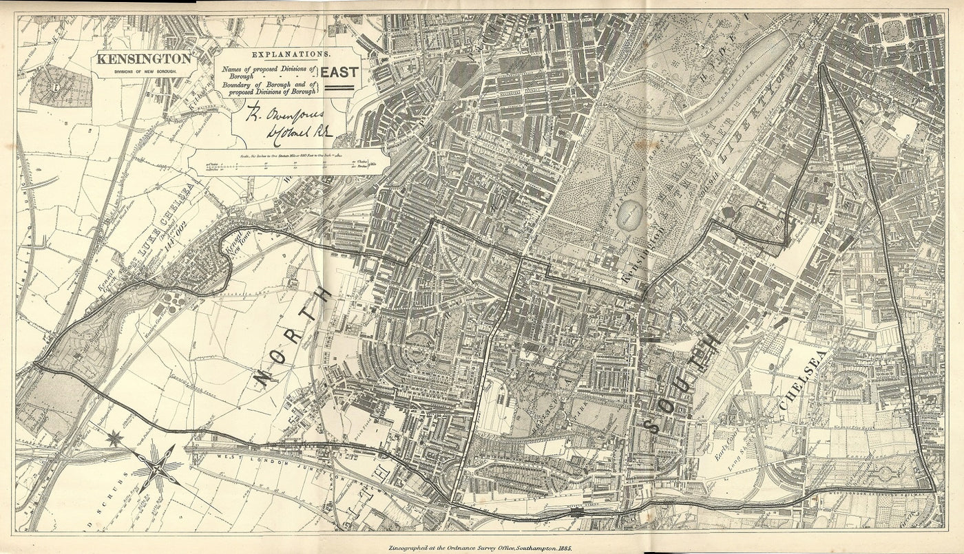 Kensington antique map Ordnance Survey published 1885