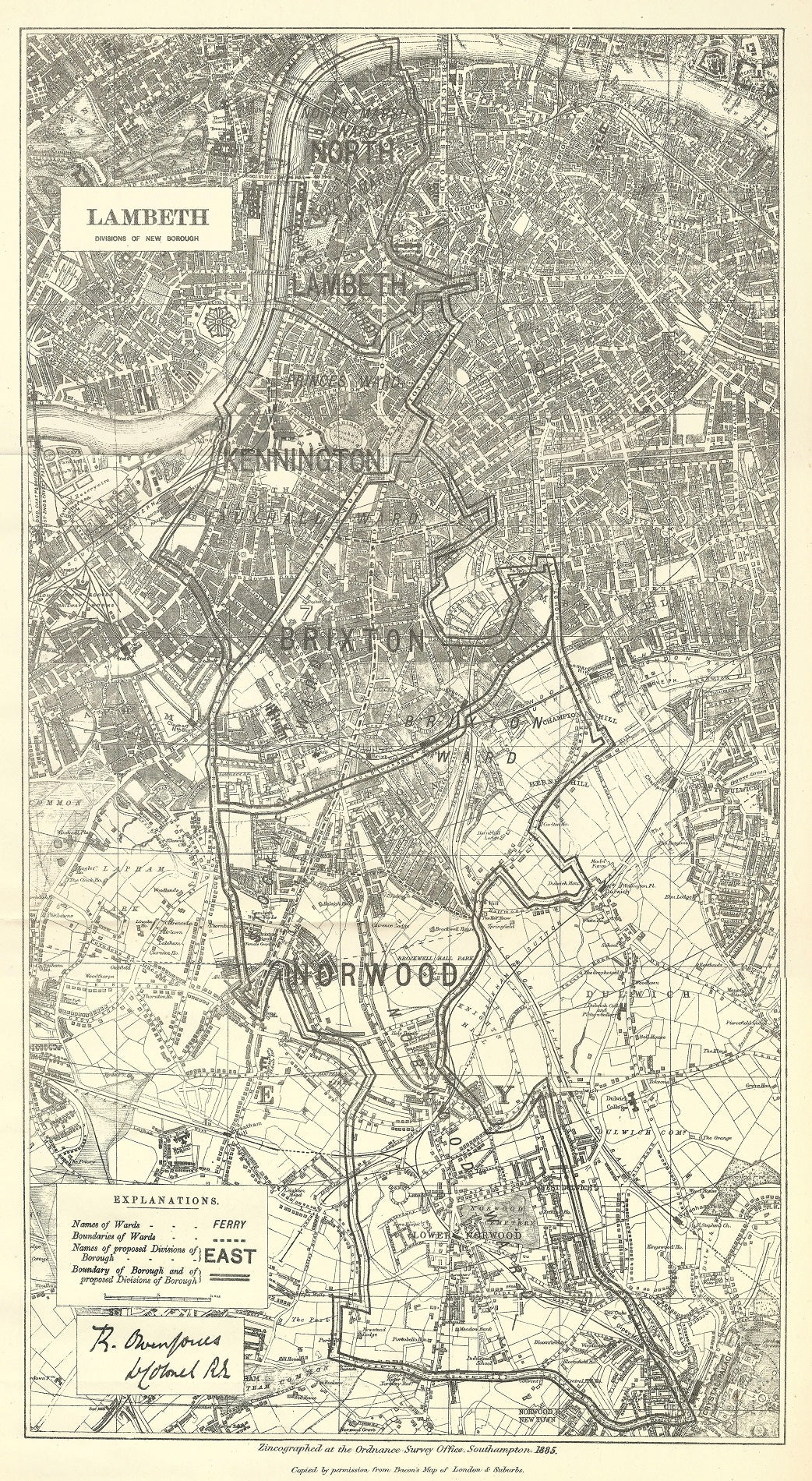 Lambeth antique map Ordnance Survey published 1885