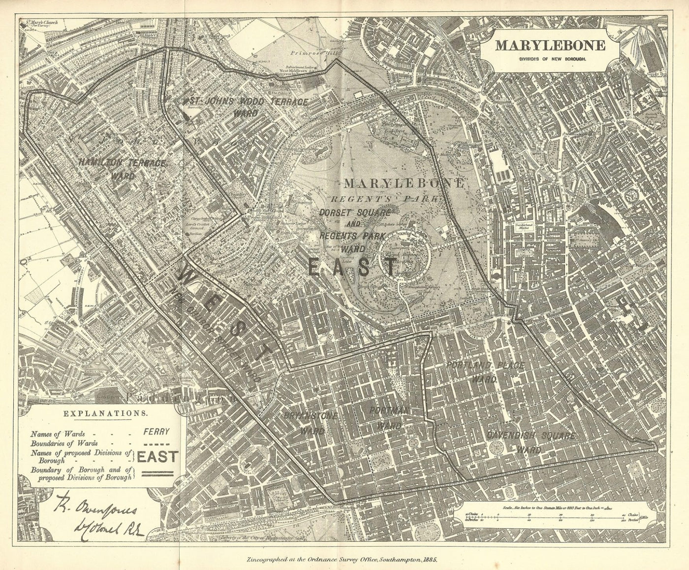 Marylebone antique map Ordnance Survey published 1885