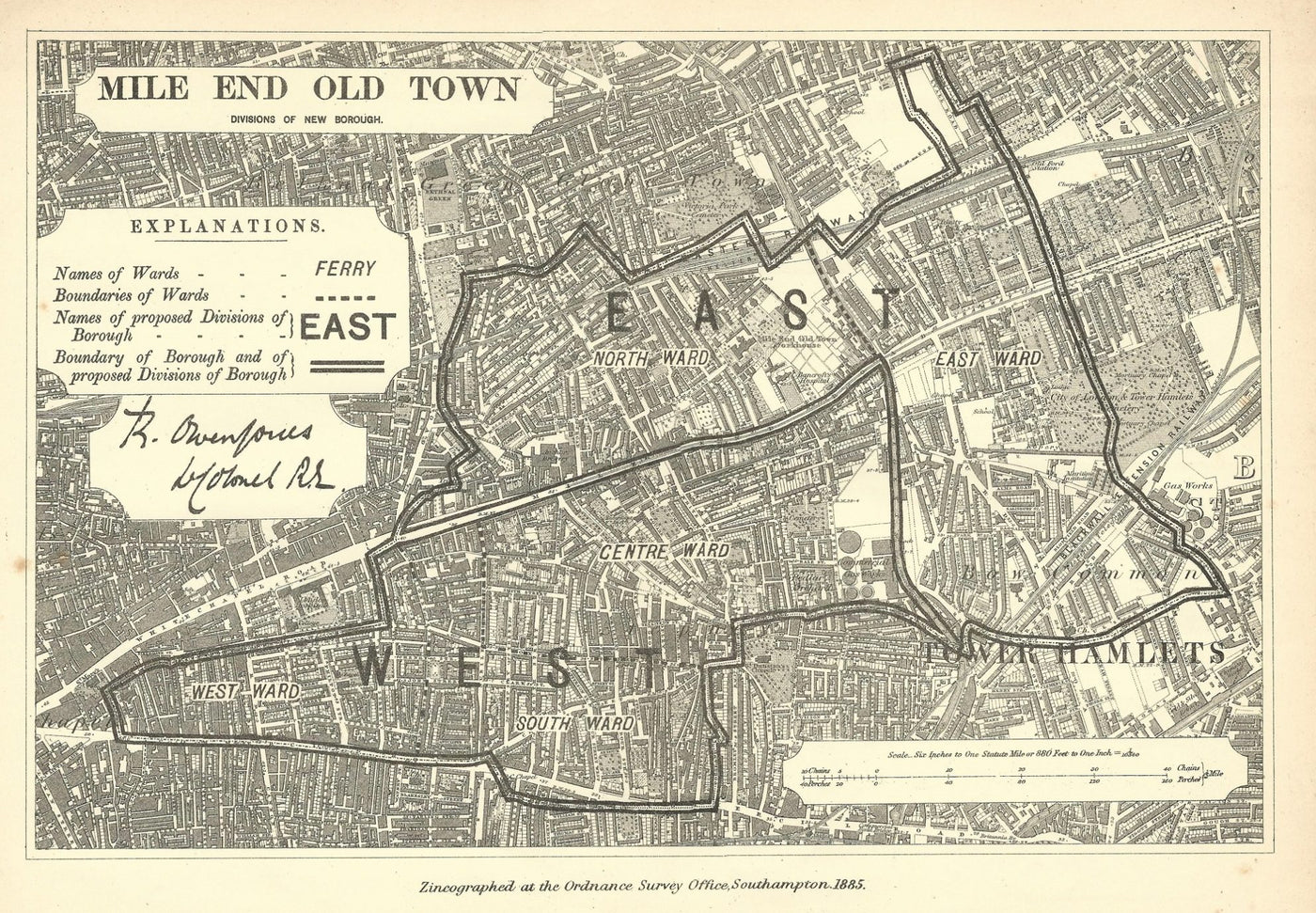 Mile End Old Town antique map Ordnance Survey 1885