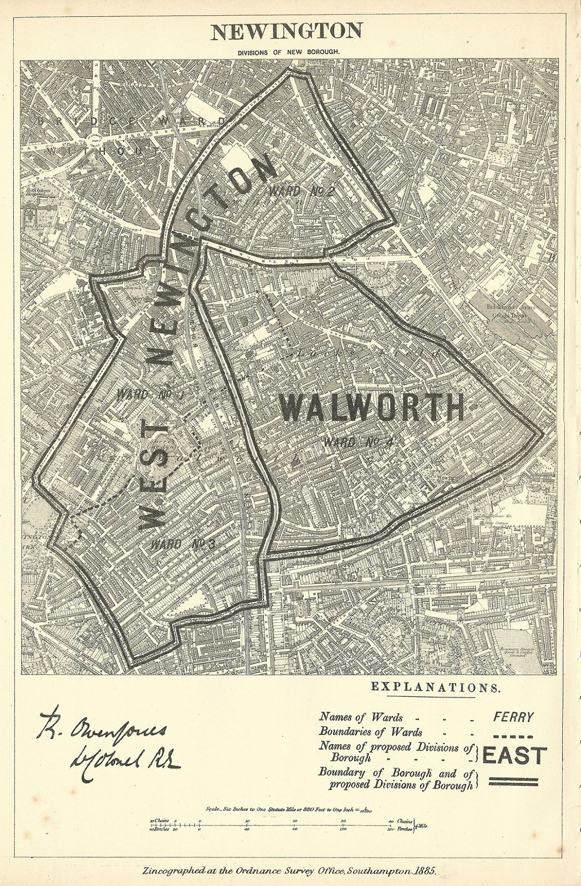 Newington antique map Ordnance Survey published 1885