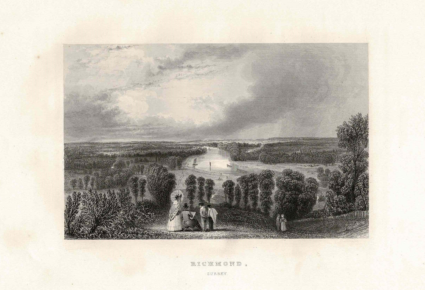 Richmond Hill view of the River Thames antique print 1838