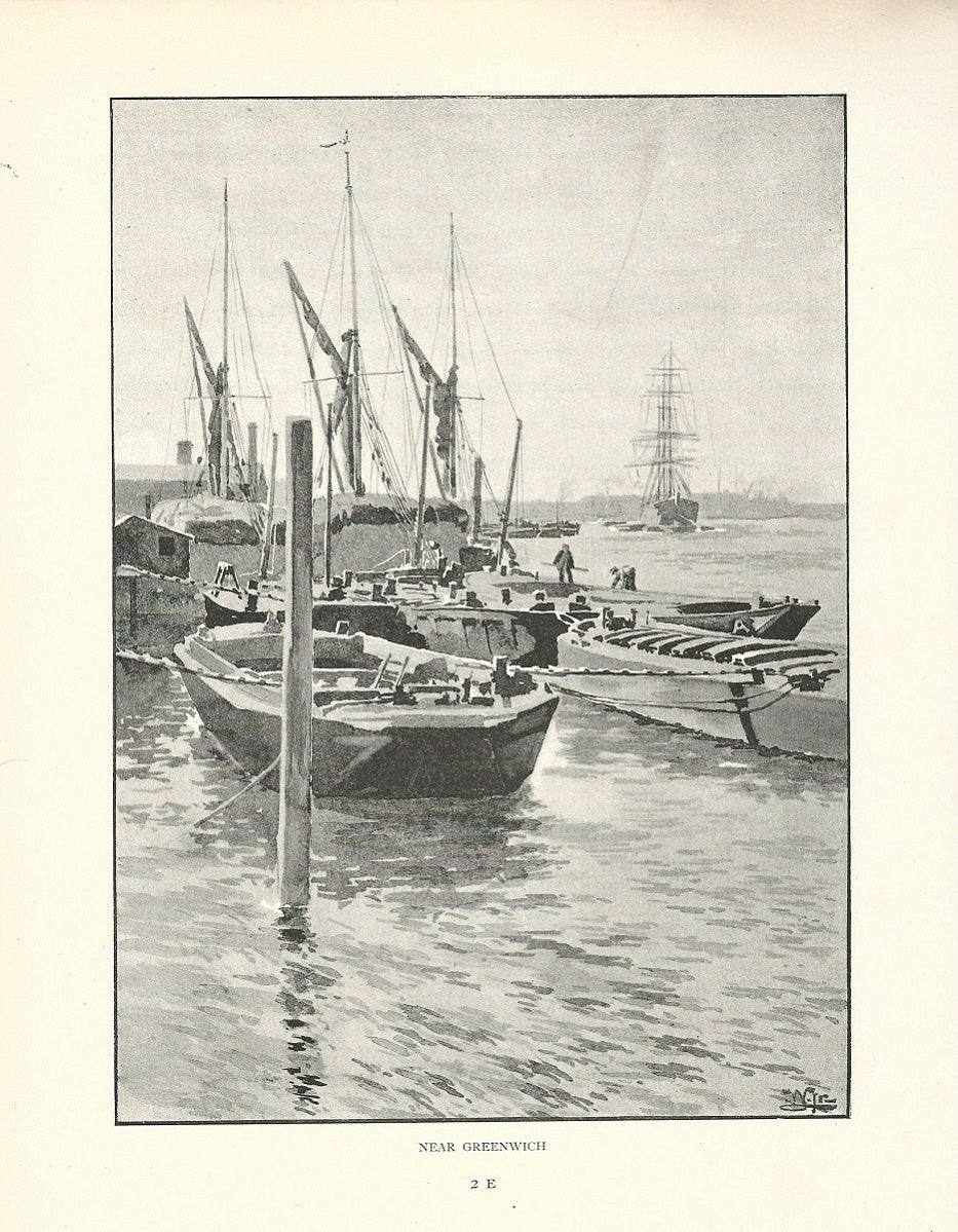 River Thames near Greenwich antique print 1893