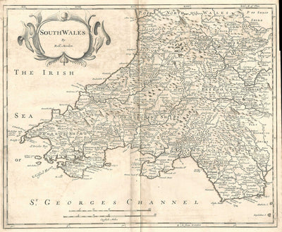 Wales South antique map by Robert Morden 1753