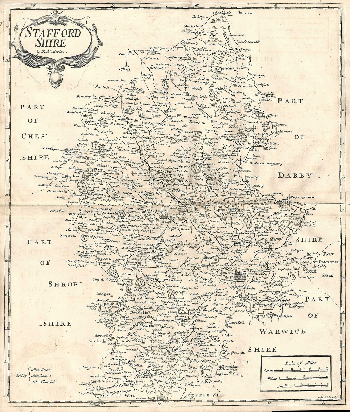 Staffordshire Antique Map By Robert Morden 1753 Frontispiece Maps   Robert Morden County Map 1753 Staffordshire Antique Map E1518902387801 1400x 