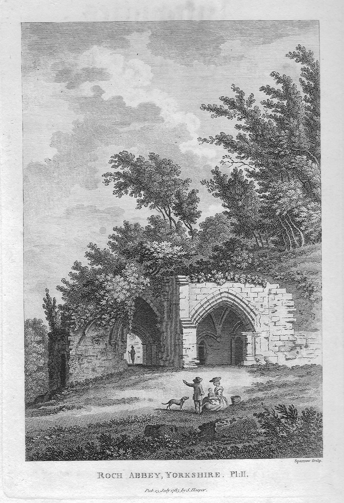 Roche Abbey Yorkshire antique print 1785