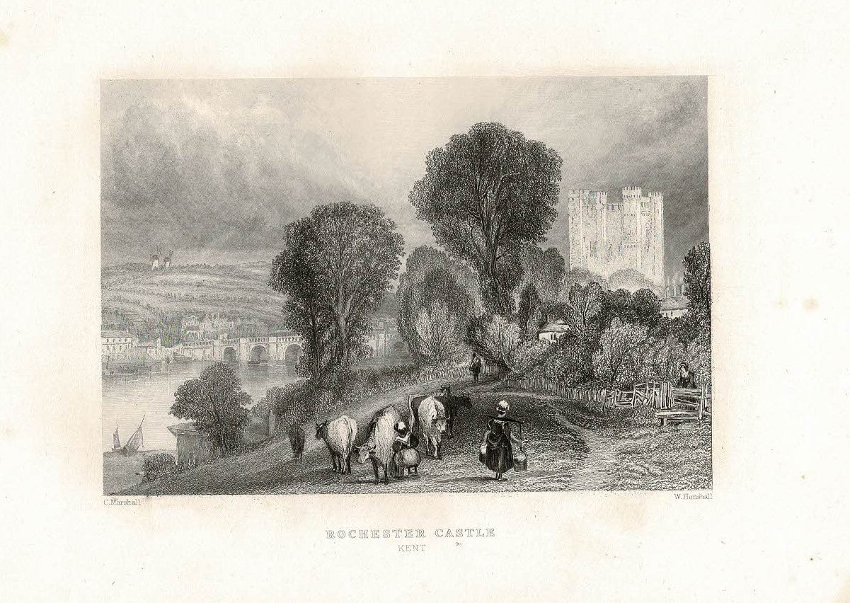 Rochester Castle Kent antique print 1851