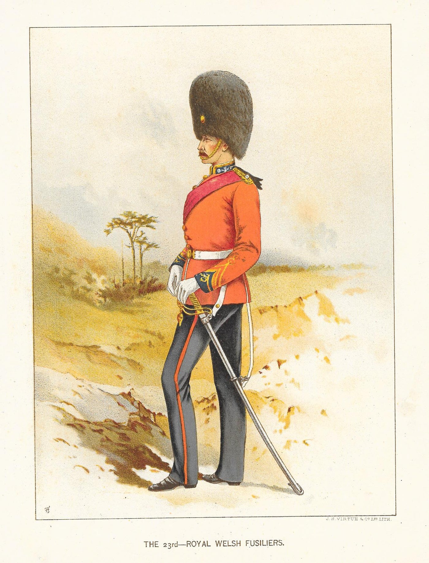 Royal Welch Fusiliers British Army antique print 1890