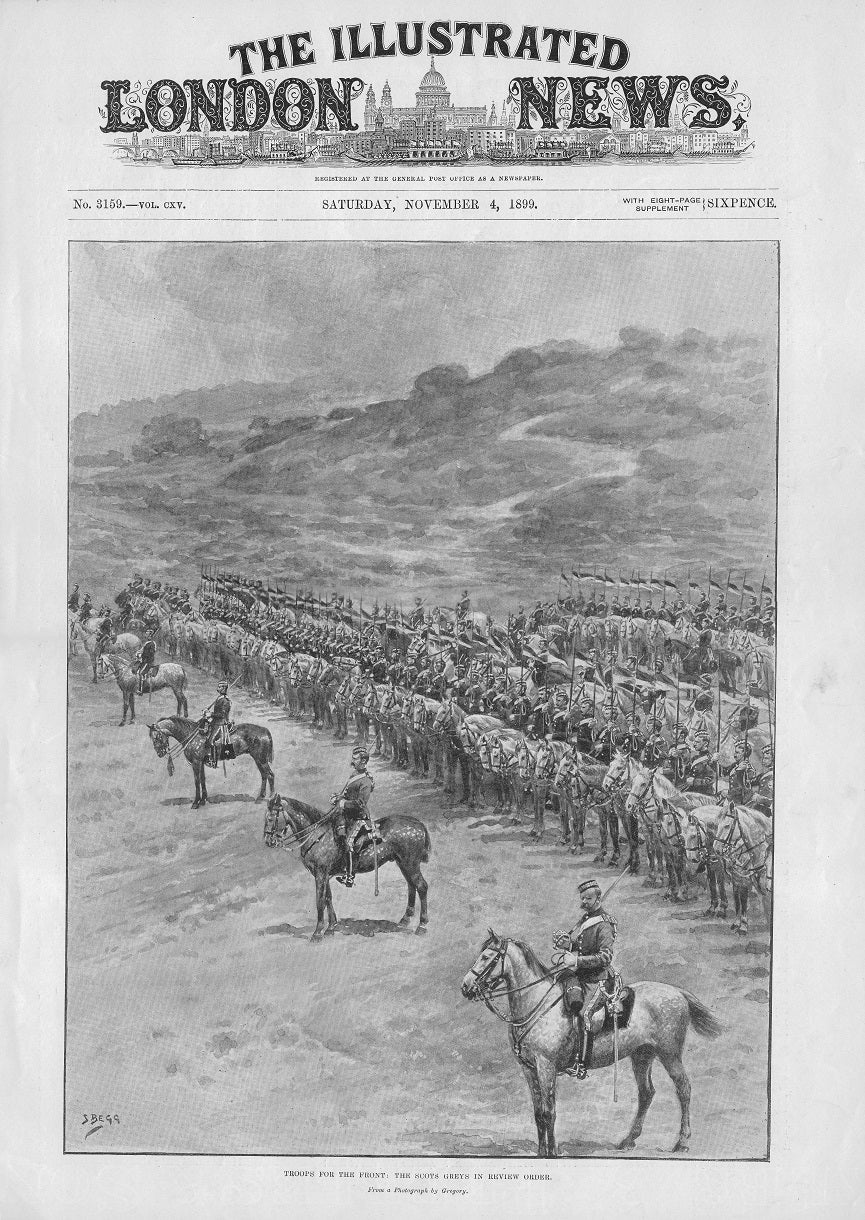 Scots Greys in Review Order Boer War antique print 1899