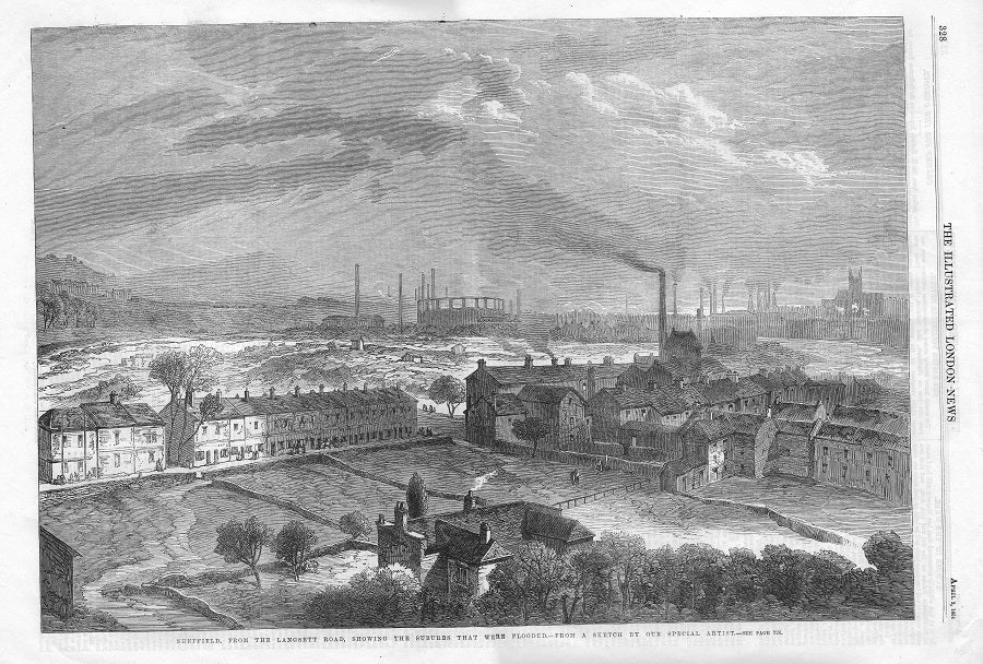 Sheffield Great Flood of 1864 antique print – Maps and Antique Prints