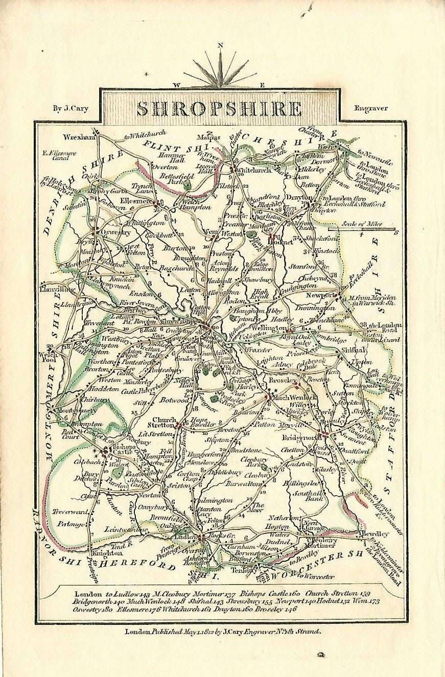 Shropshire by Georgian cartographer John Cary antique map published 1812