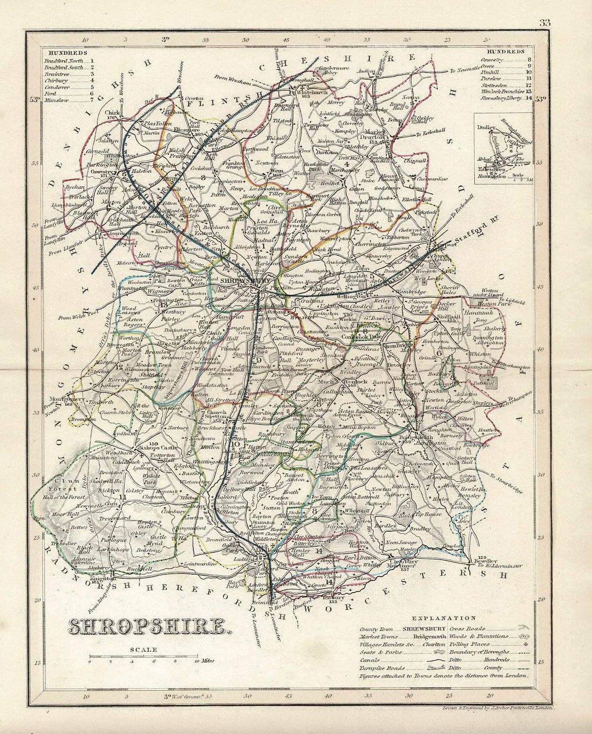 Shropshire Salop antique map 1845 – Maps and Antique Prints