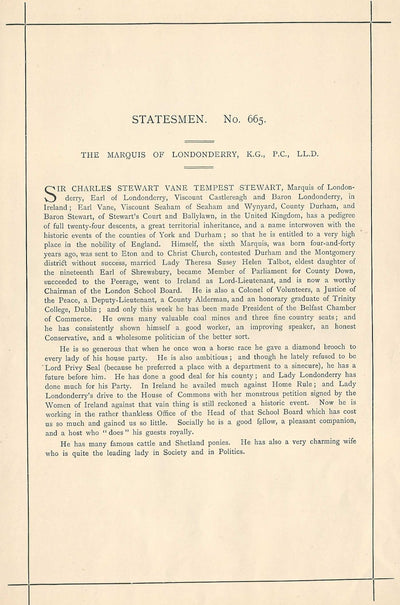 Marquis of Londonderry, Charles Stewart Vane-Tempest-Stewart 1896