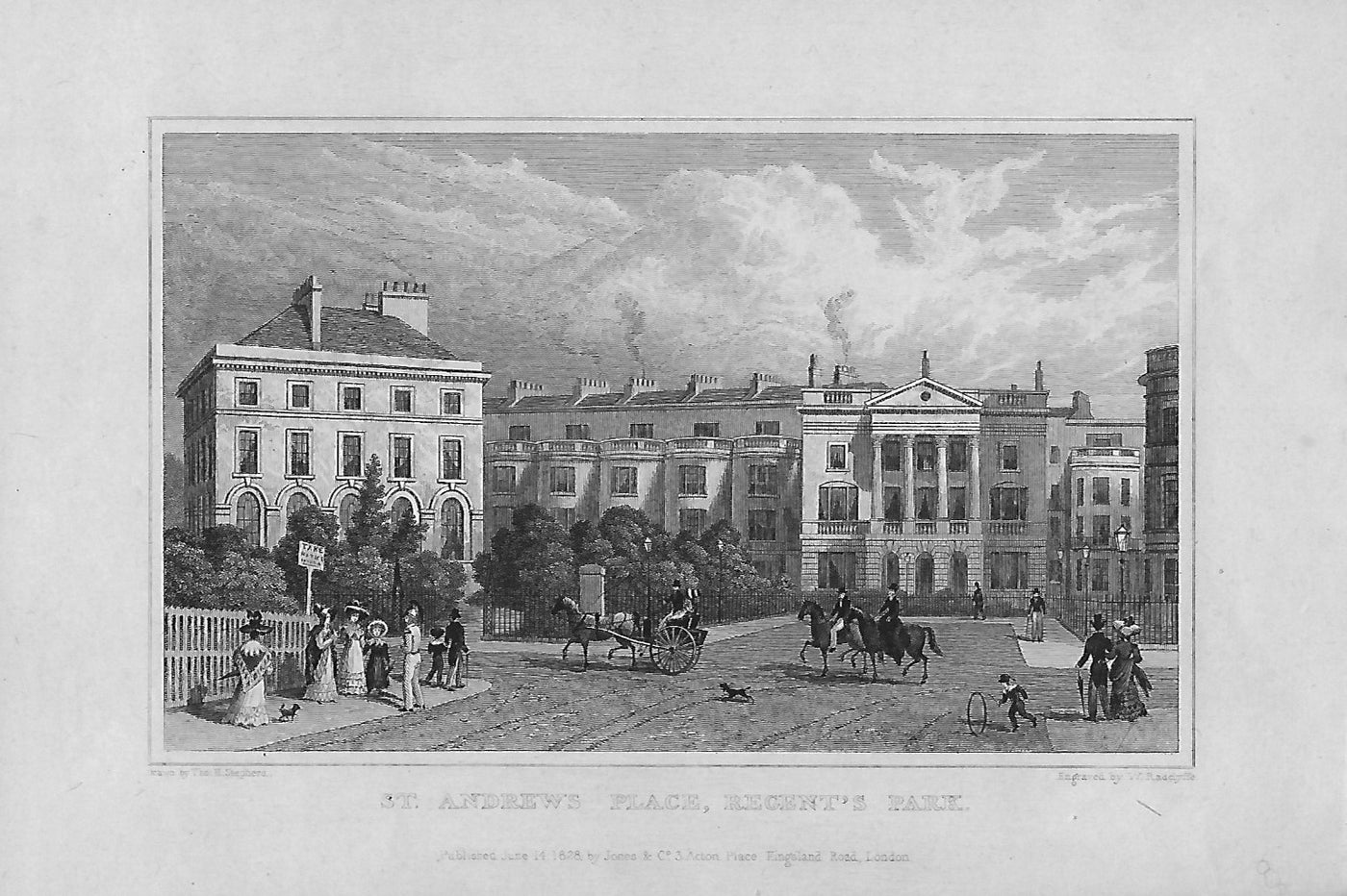 St Andrews Place Regent's Park London antique print 1830