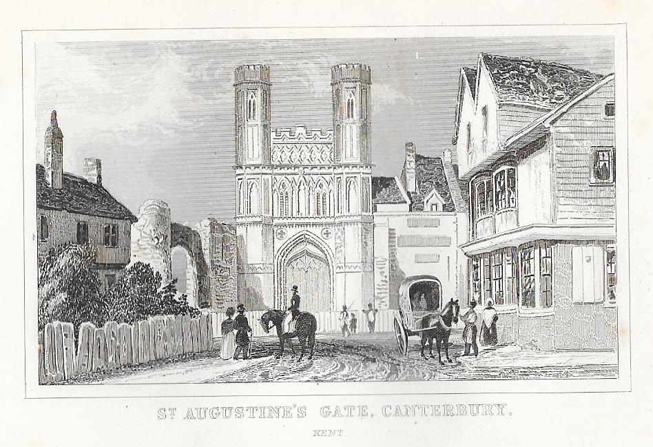 Canterbury Kent St Augustine's Gate antique print 1845