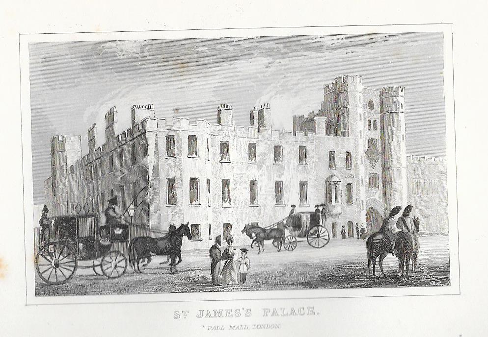 St James's Palace Pall Mall antique print 1845