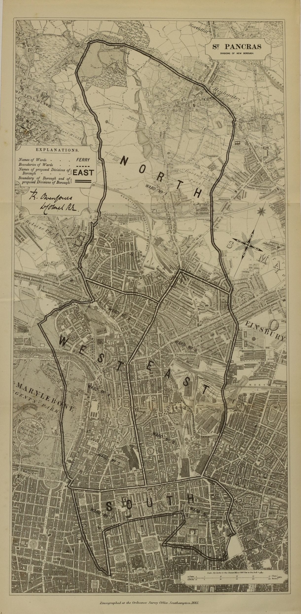 St Pancras Ordnance Survey antique map 1885