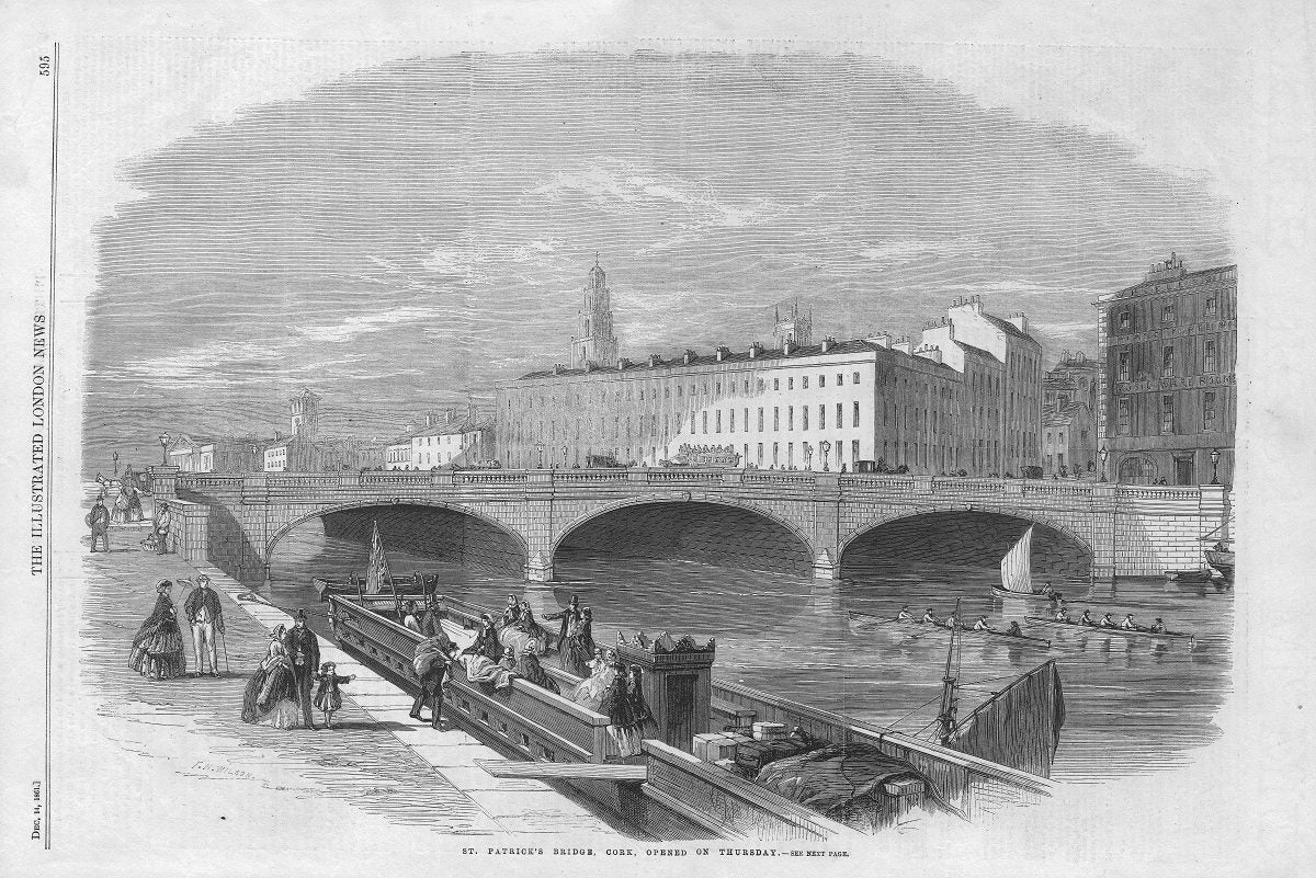 St. Patrick's Bridge Cork opening Ireland antique print  1861