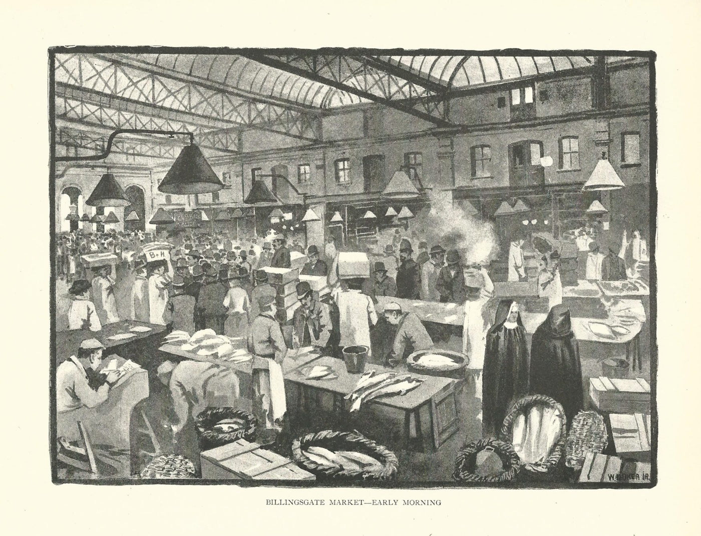 Billingsgate Market in the City of London antique print 1890