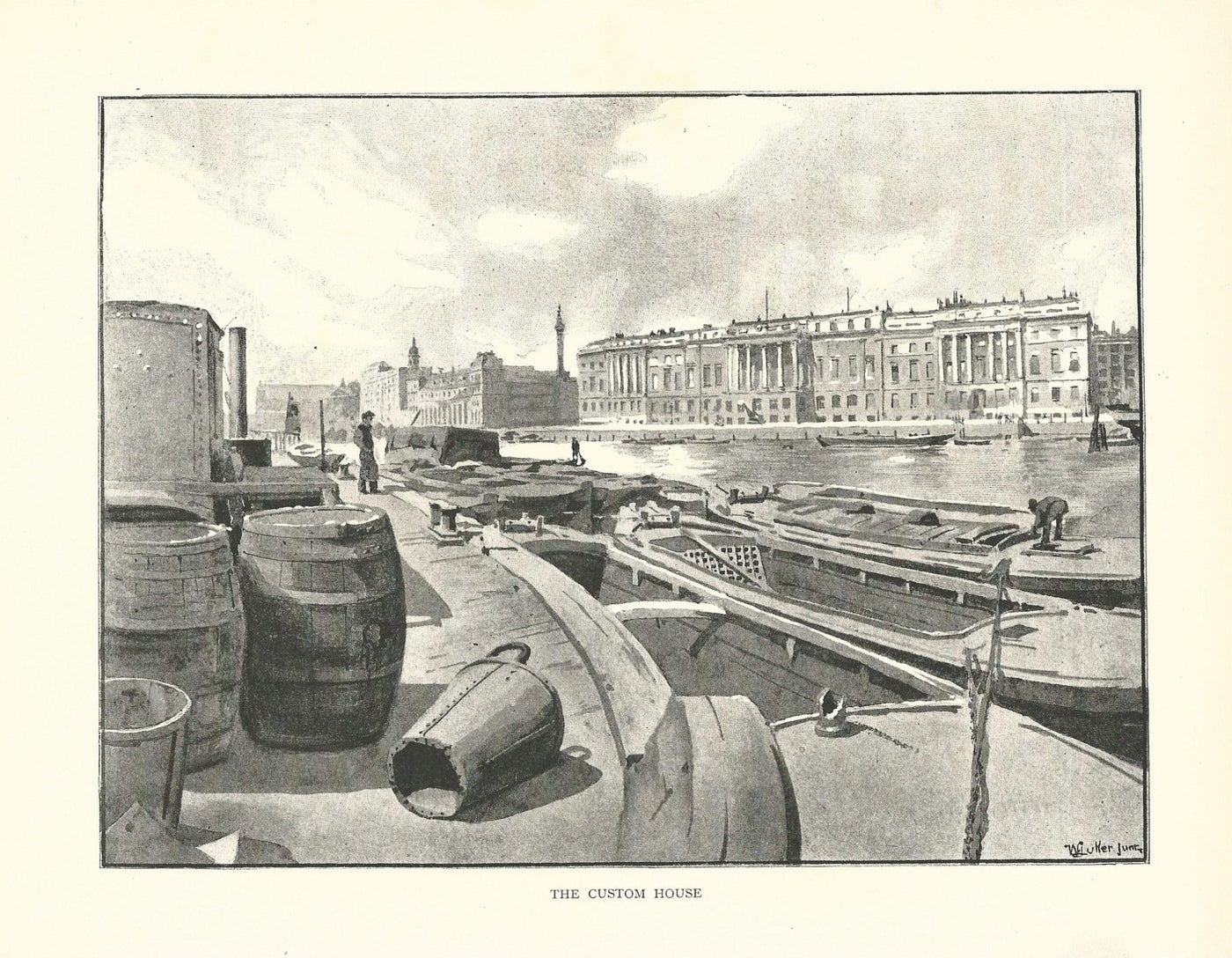 Custom House London antique print published 1890