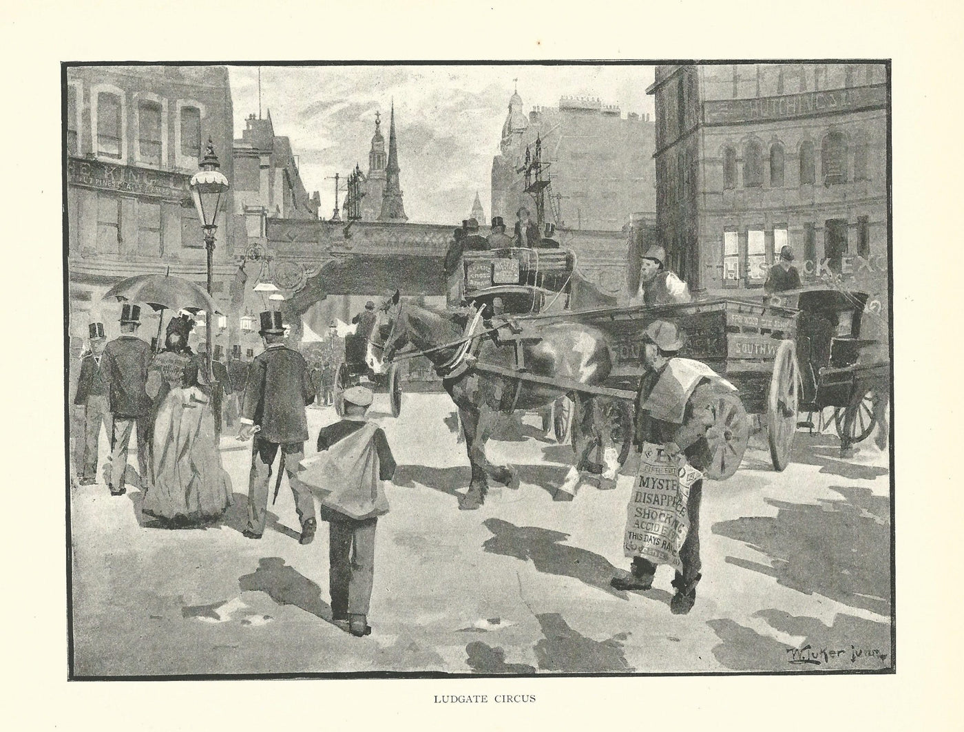 Ludgate Circus London antique print published 1890