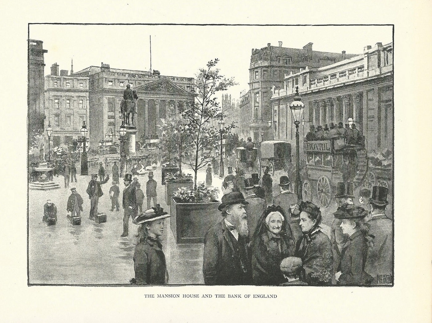 Mansion House and Bank of England antique print 1890