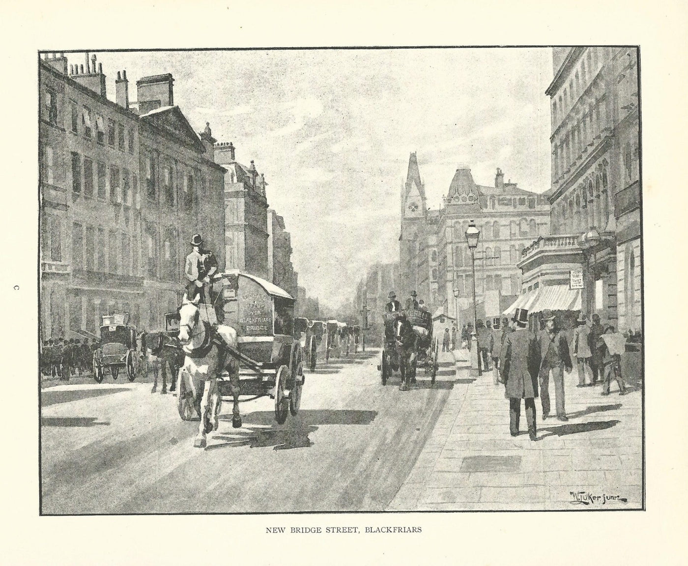 New Bridge Street Blackfriars antique print 1890