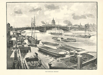 Southwark Bridge across River Thames antique print 1890