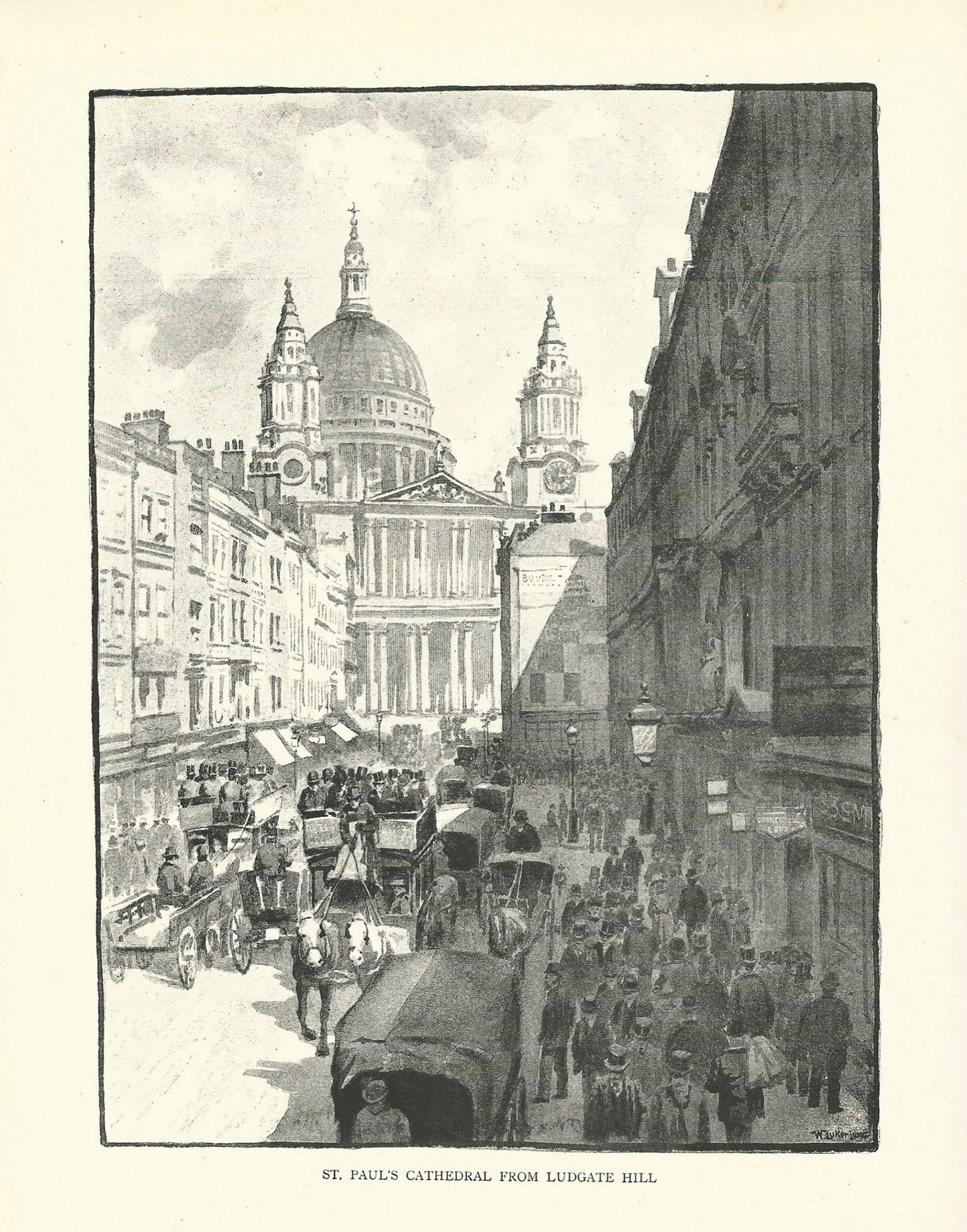 St Paul's Cathedral from Ludgate Hill antique print 1890