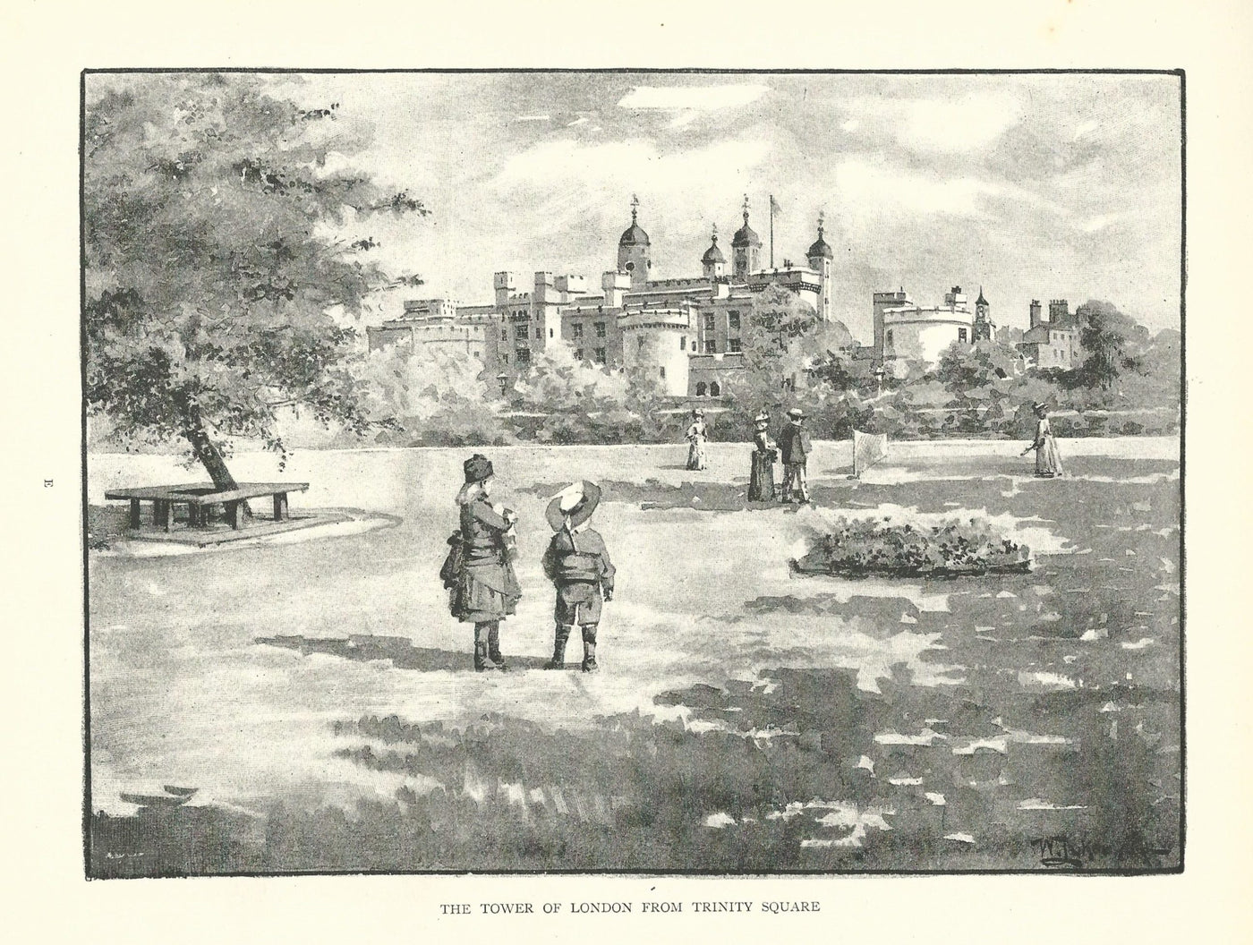 Tower of London from Trinity Square antique print 1890