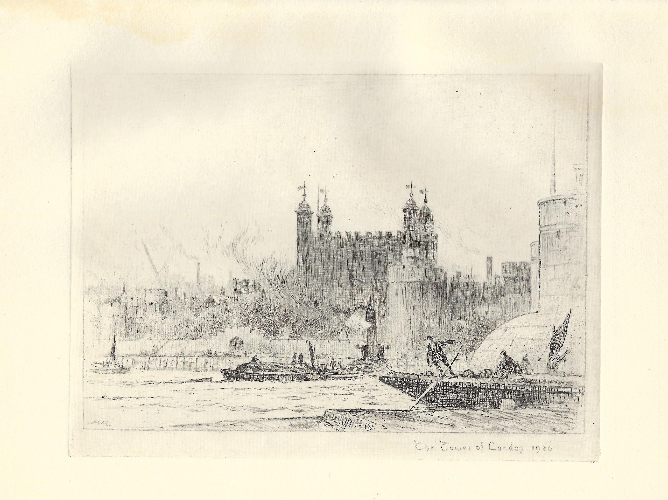 Tower of London etching dated 1920 by Percy Robertson. Published 1930 ...