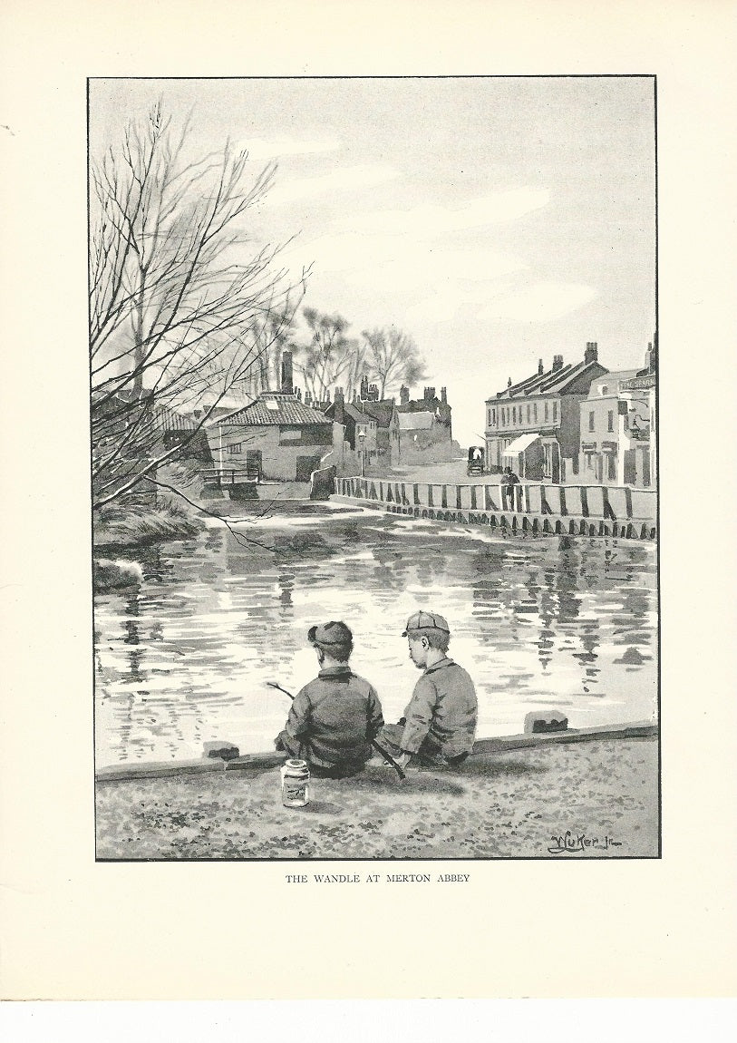 Wandle River at Merton Abbey antique print 1893