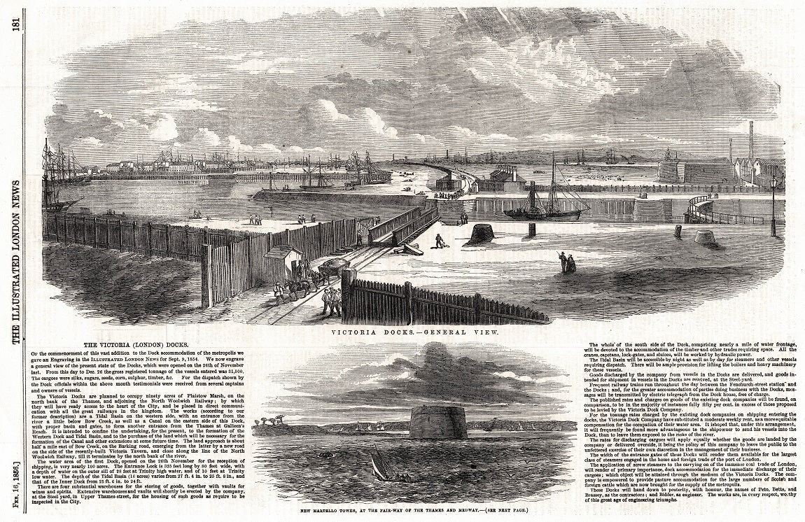 Victoria Dock antique print published 1856