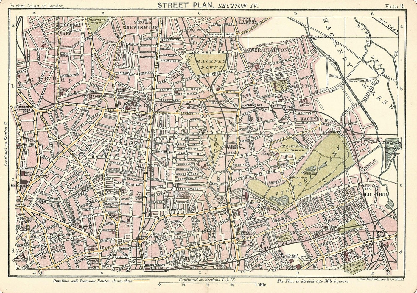 Victoria Park Hackney Tower Hamlets antique map 1891