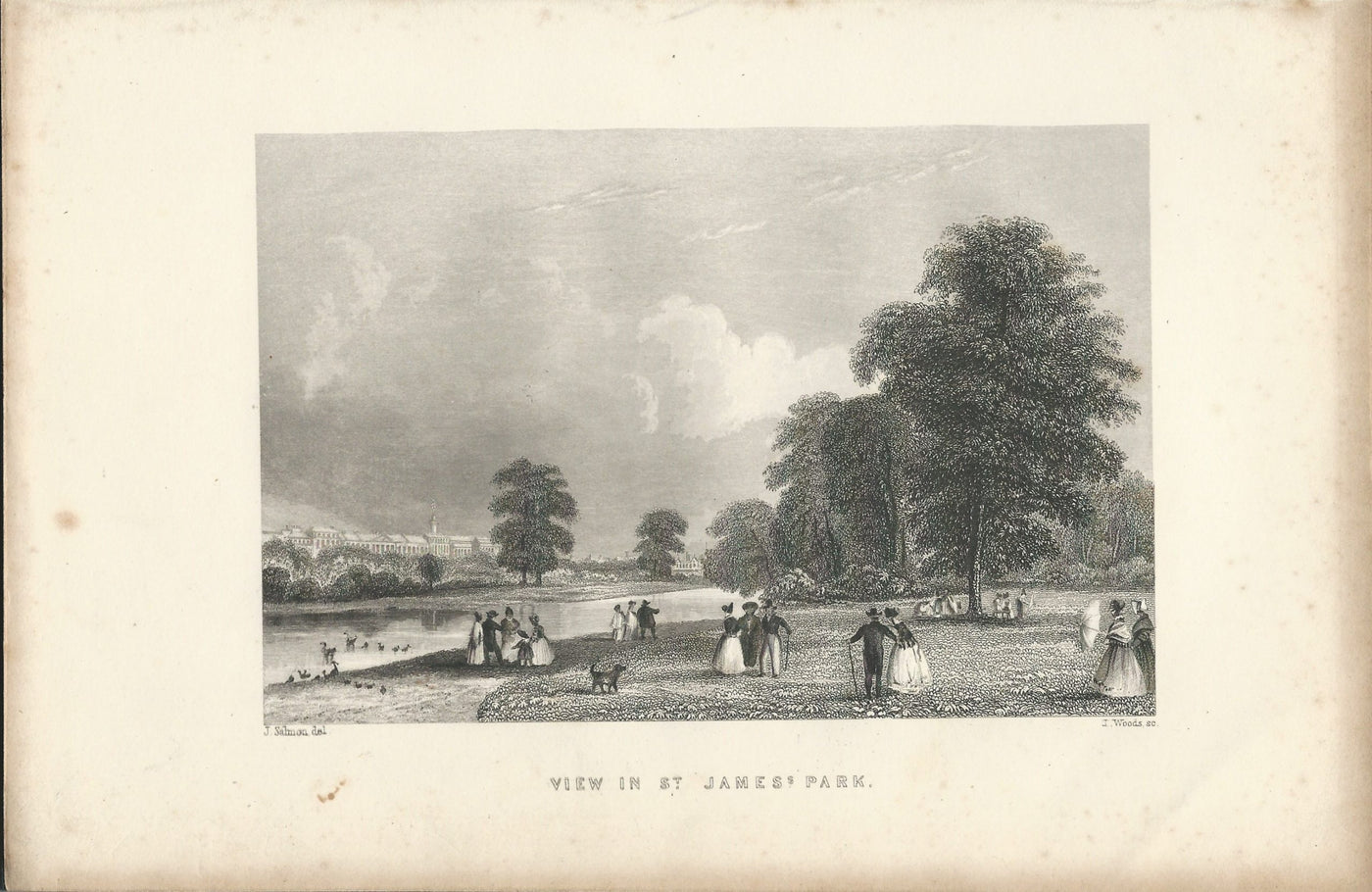 St James's Park London antique print 1838