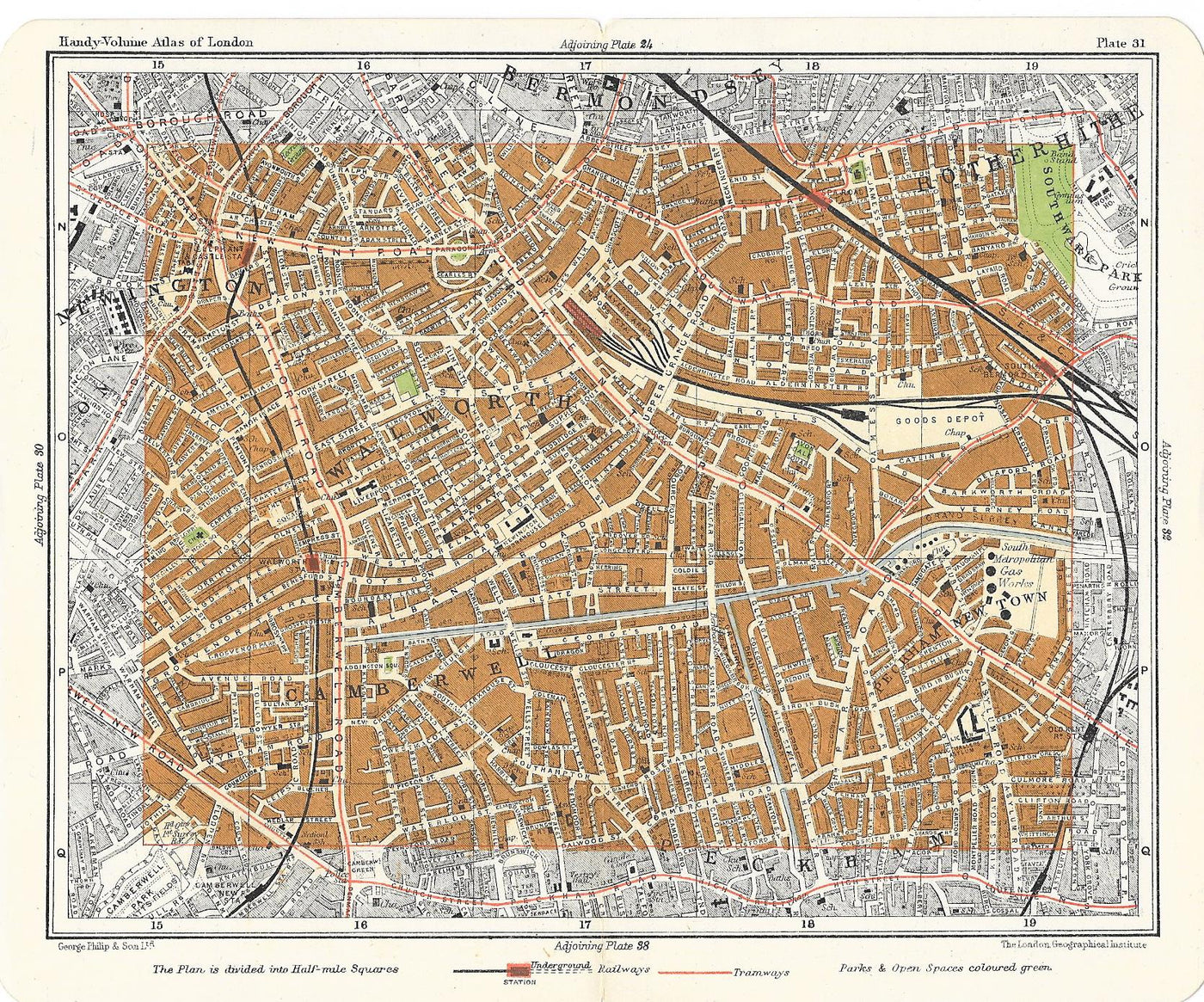 Walworth Camberwell antique map 1910