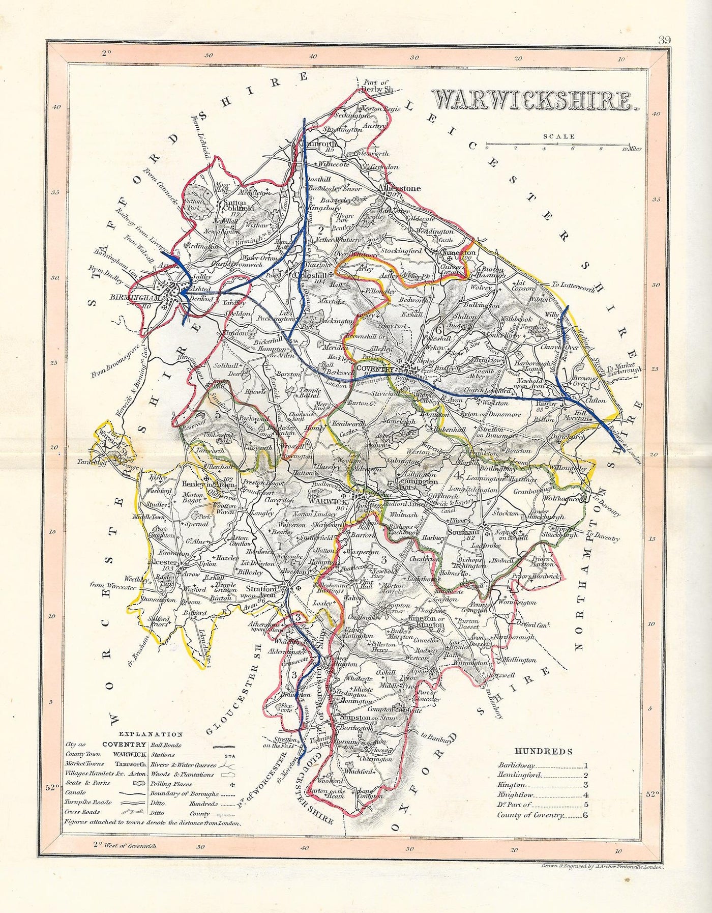 Warwickshire antique map 1845