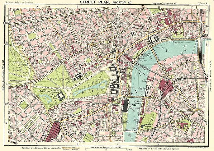 Westminster Lambeth antique map 1914