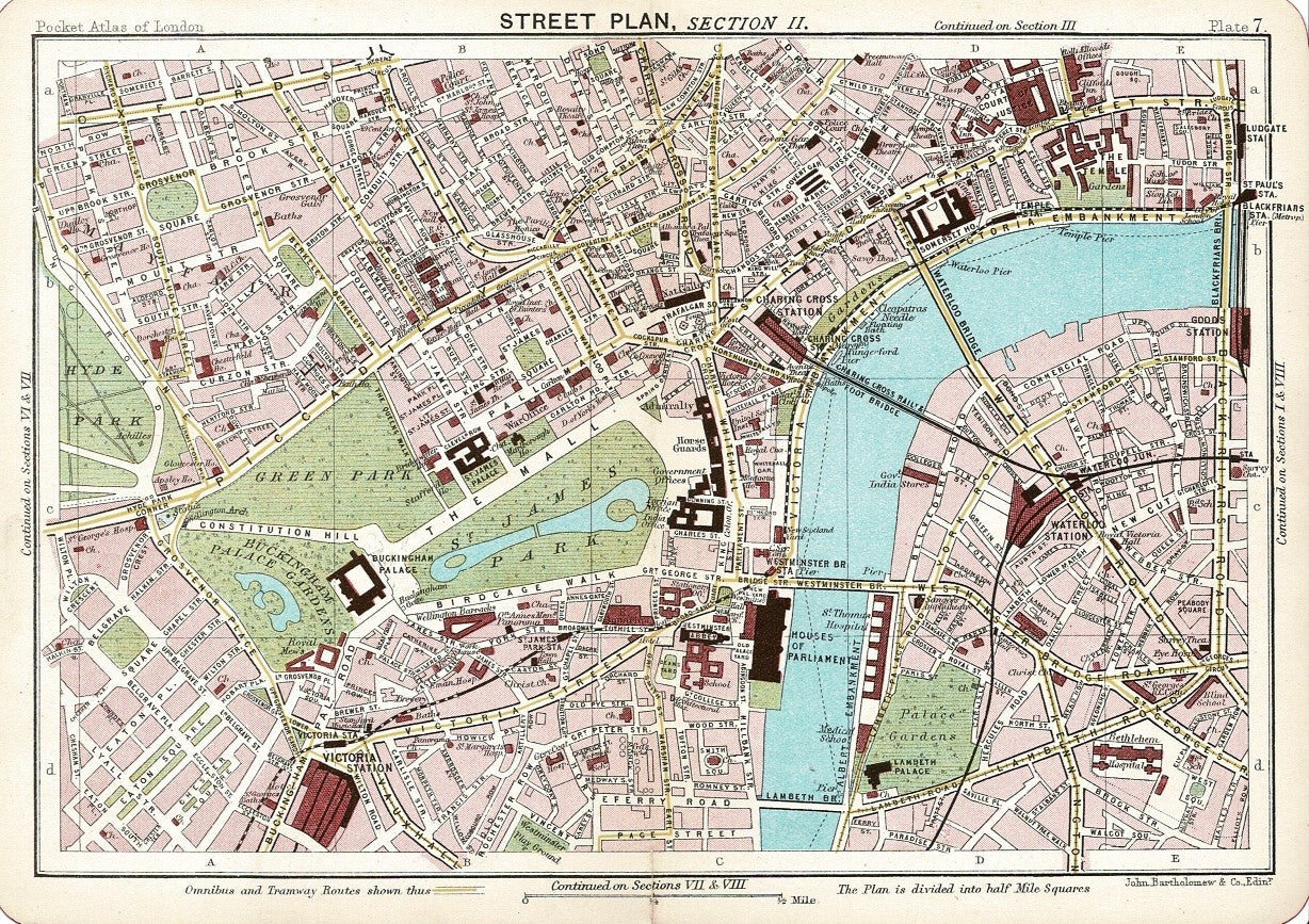 Westminster and environs antique map published 1895