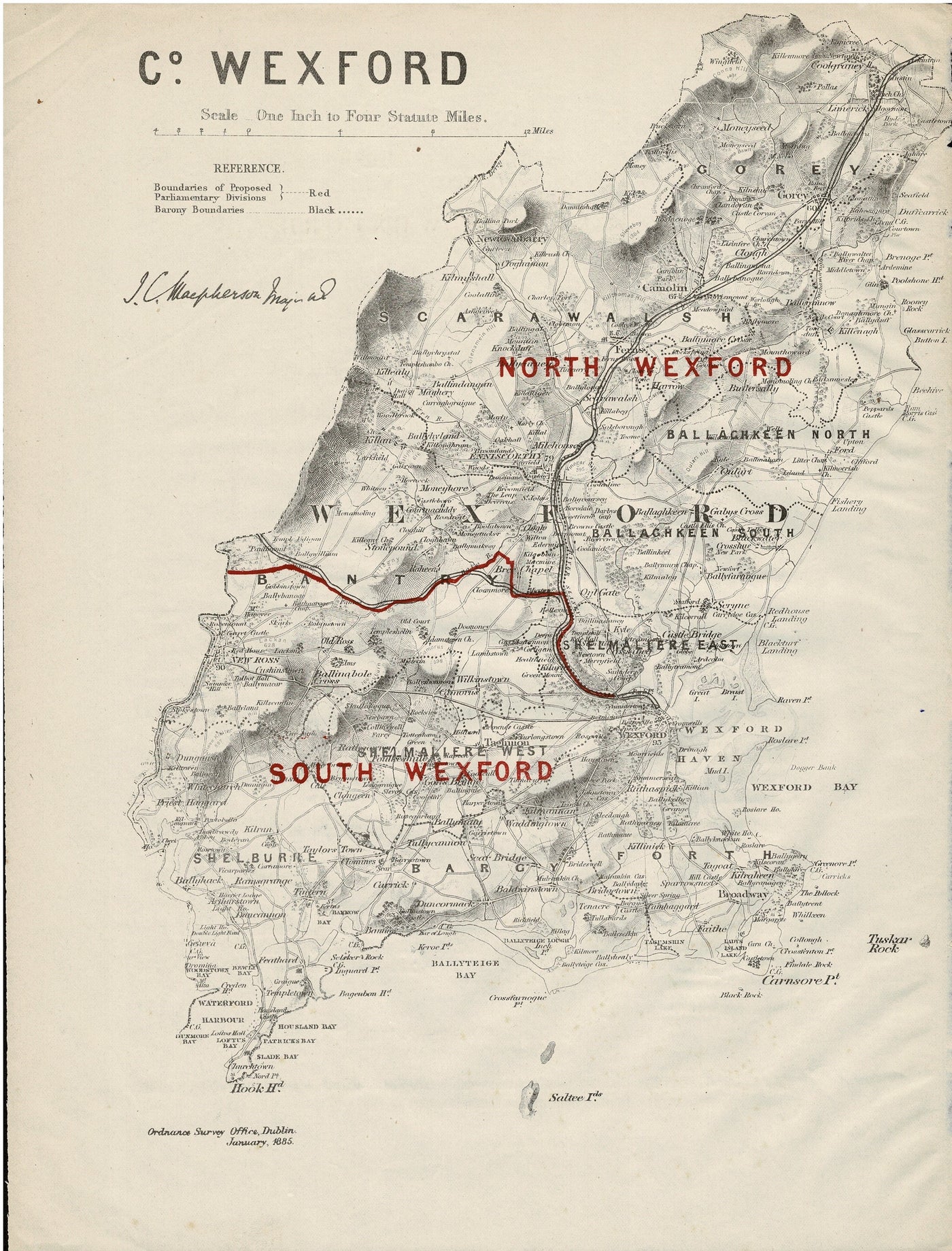 Wexford Ireland original 1885 Ordnance Survey antique map