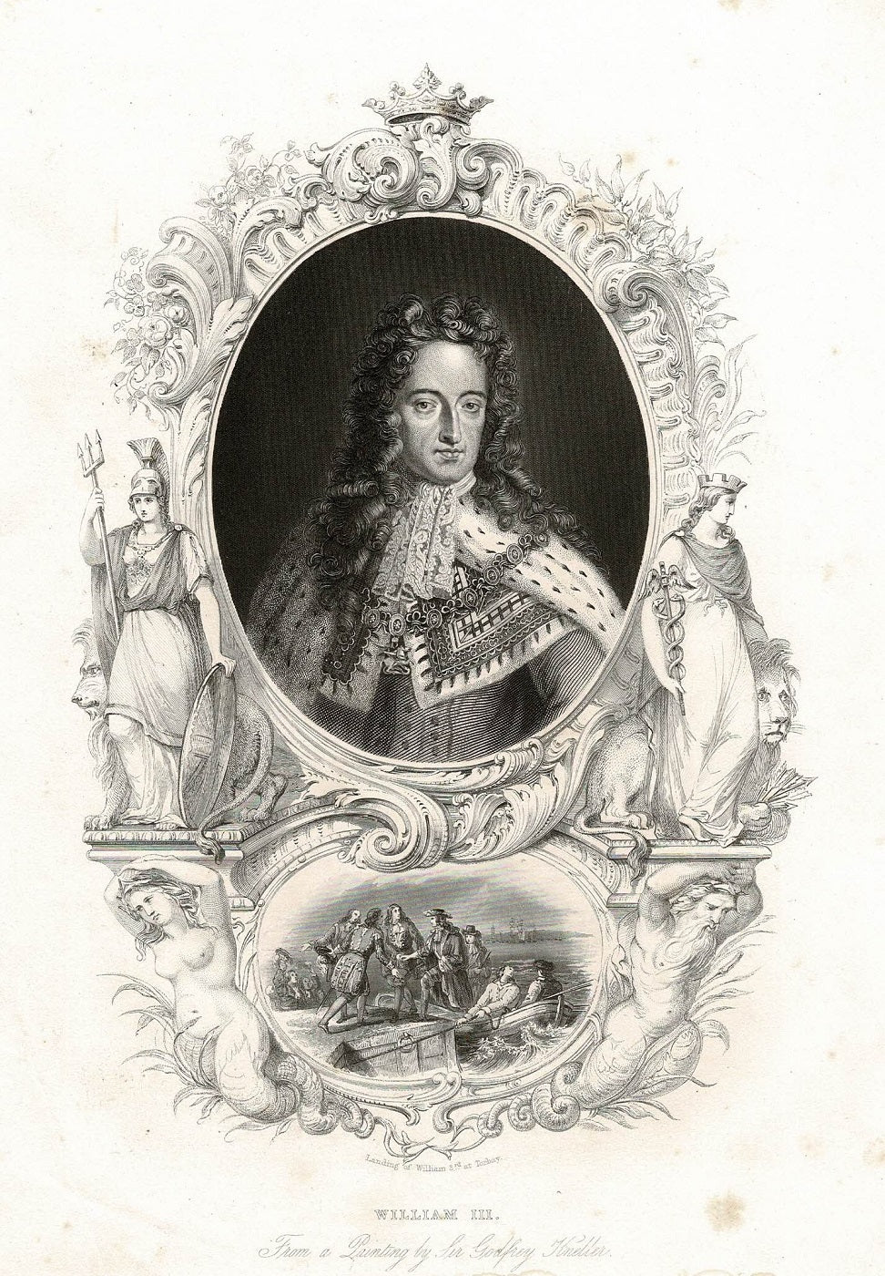 King William III of England antique print 1868