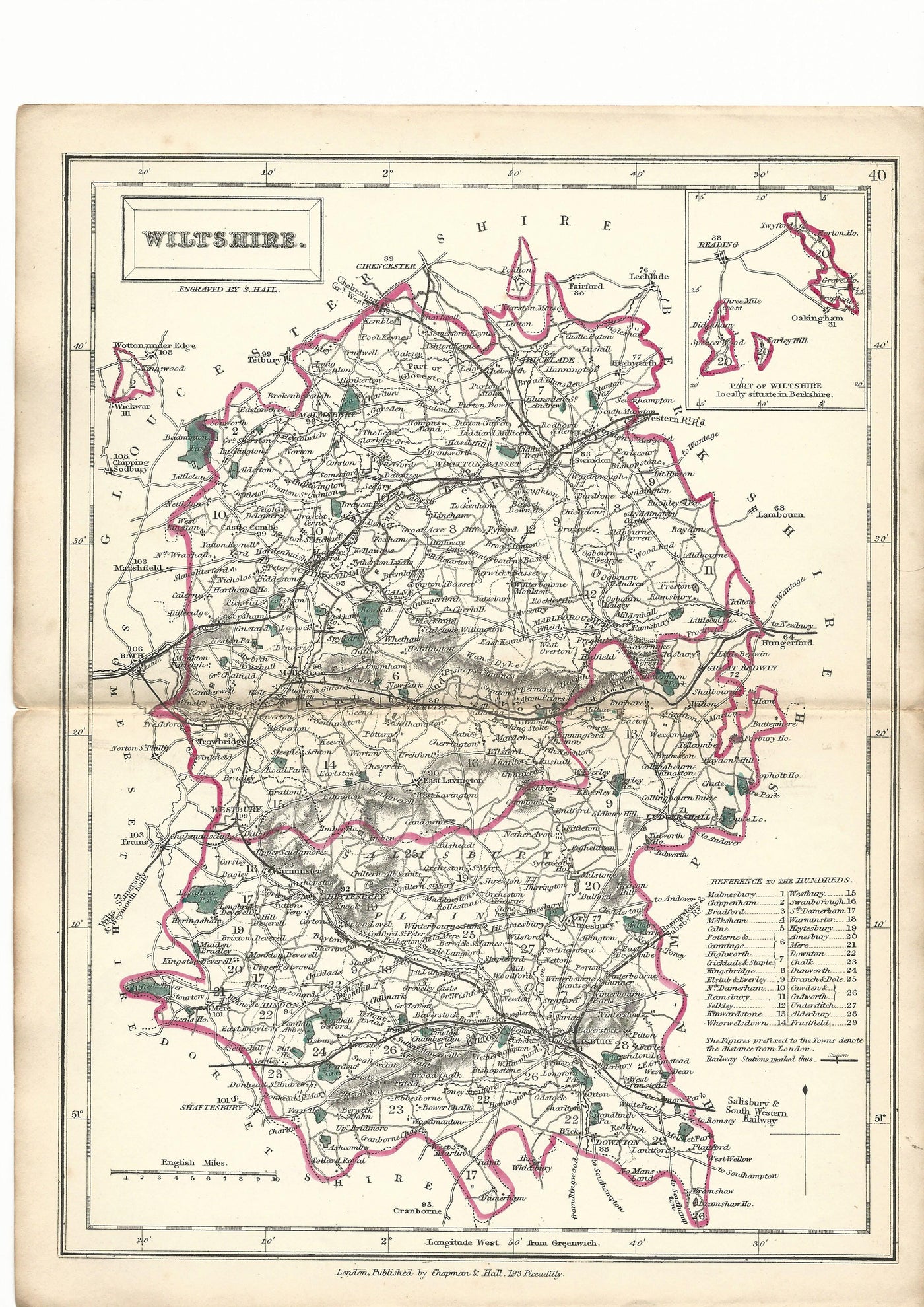 Wiltshire antique map from English Counties published 1860