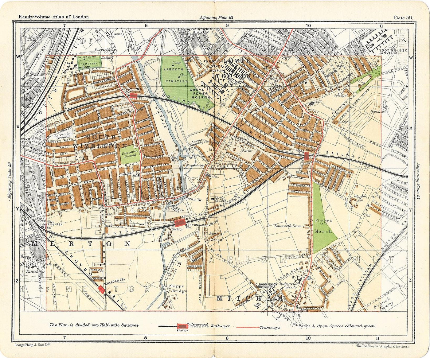 Wimbledon South antique map 1910