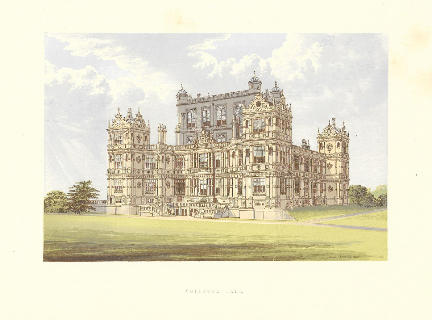 Wollaton Hall Nottinghamshire guaranteed antique print 1880