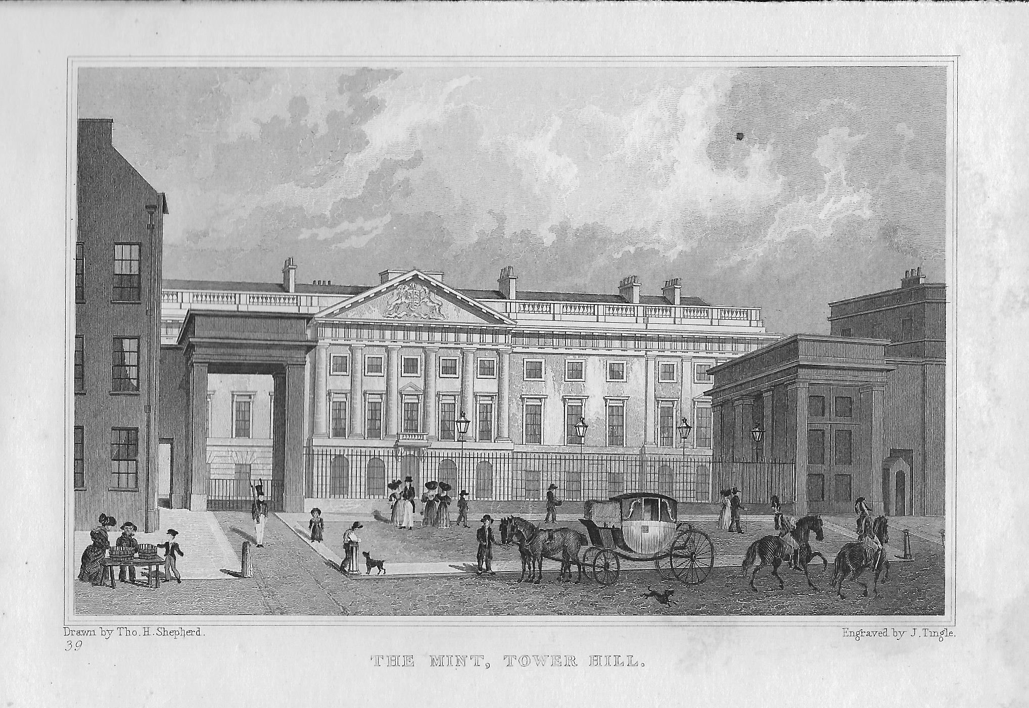 Royal Mint Tower Hill London antique print 1830 – Maps and Antique Prints